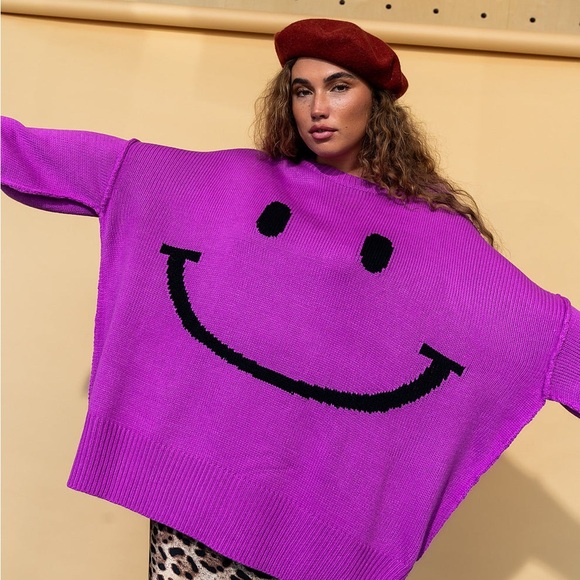 Dressed in LALA Sweaters - Dressed in Lala Serotonin Smile Oversized Knit in Ultraviolet